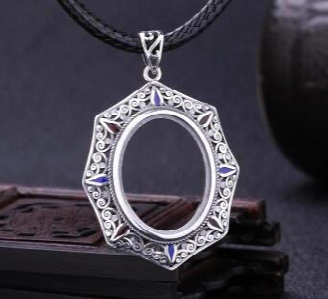 925 Sterling Silver Ellipse Shape Pendant Blank Tray for Jewelry Accessories