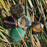 Natural Crystal Stone Hexagram Pendant Tiger Eye Amethyst Labradorite Fluorite