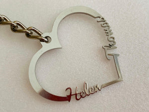 Personalized 2 Names Keychain Heart Name Keyring Two Names Heart Birthday