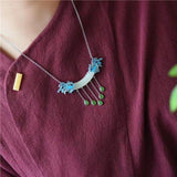 Ethnic Style Necklace Women's Retro Sterling Silver Jade Tassel Chain Set