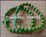 Green Cross Howlite Stone Bracelet, Stretch Beaded Jewelry