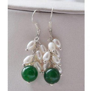 10mm Green Jade Pearl Grapes Shaped Earrings S925 Sterling Silver Hook