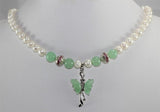 Pearl & Jade Green Butterfly Pendant Necklace