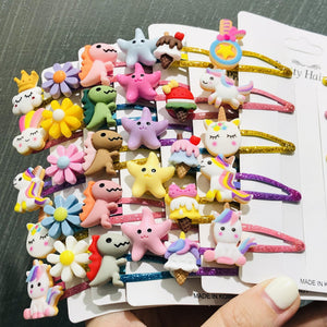 10Pcs/Set Flower Unicorn Dinosaur Ice Cream Hairpins For Girls Headwear