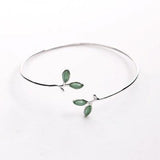 925 Silver Opal Leaves Buds Open Bracelet for Women