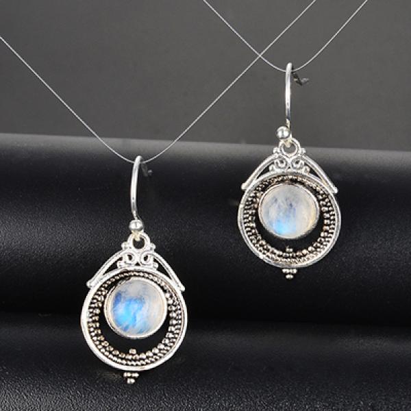 Vintage Moonstone Drop Earrings 925 Silver
