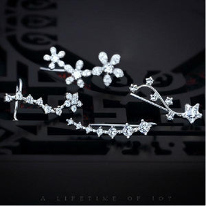 925 Silver CZ Star Flower Ear Climber Earrings