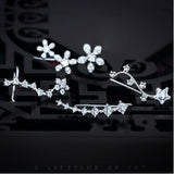 925 Silver CZ Star Flower Ear Climber Earrings