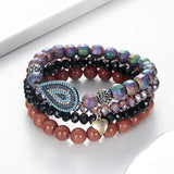 BOJIU 4 Pcs/Set Purple Crystal Hematite Beads Charm Bracelet BCSET83