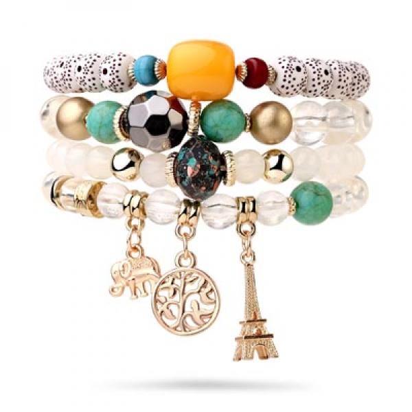 BOJIU Charm Bracelet Set Crystal Beaded Resin Bohemia Bar Bracelet Sets
