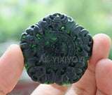 Natural Green Stone Five Bat Lucky Blessing Pendant Necklace