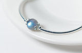 925 Silver Moonstone Bangle Cuff Bracelet with Flower Charms