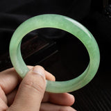 Zheru Jewelry Natural Burmese Light Green Jade 54mm-64mm Bracelet