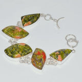 Unakite Bracelet 22.6 cm B3252 Natural Stone Beaded Stretchy Jewelry