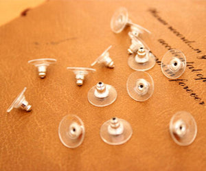 12 Pcs Silver Plated Earring Back Plastic Earnuts 11x6mm Jewelry