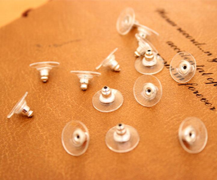 12 Pcs Silver Plated Earring Back Plastic Earnuts 11x6mm Jewelry