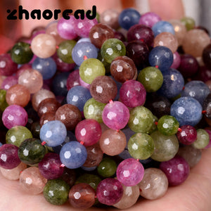 Faceted Tourmaline Stone Beads for DIY Jewelry Making 6 8 10mm