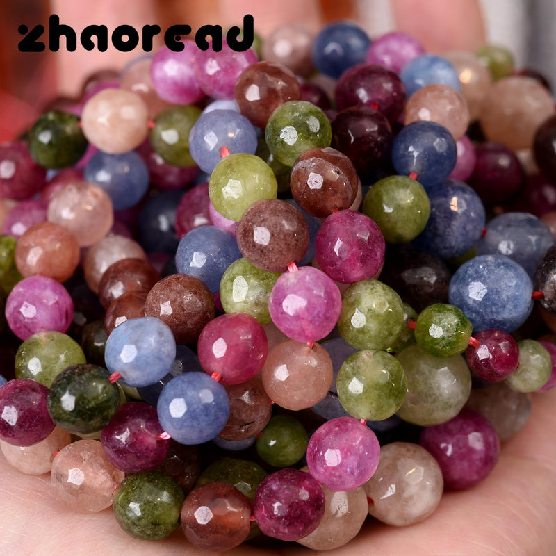 Faceted Tourmaline Stone Beads for DIY Jewelry Making 6 8 10mm