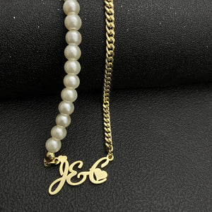 Pearl Name Necklace Cuban Chain Choker Pendant Jewelry