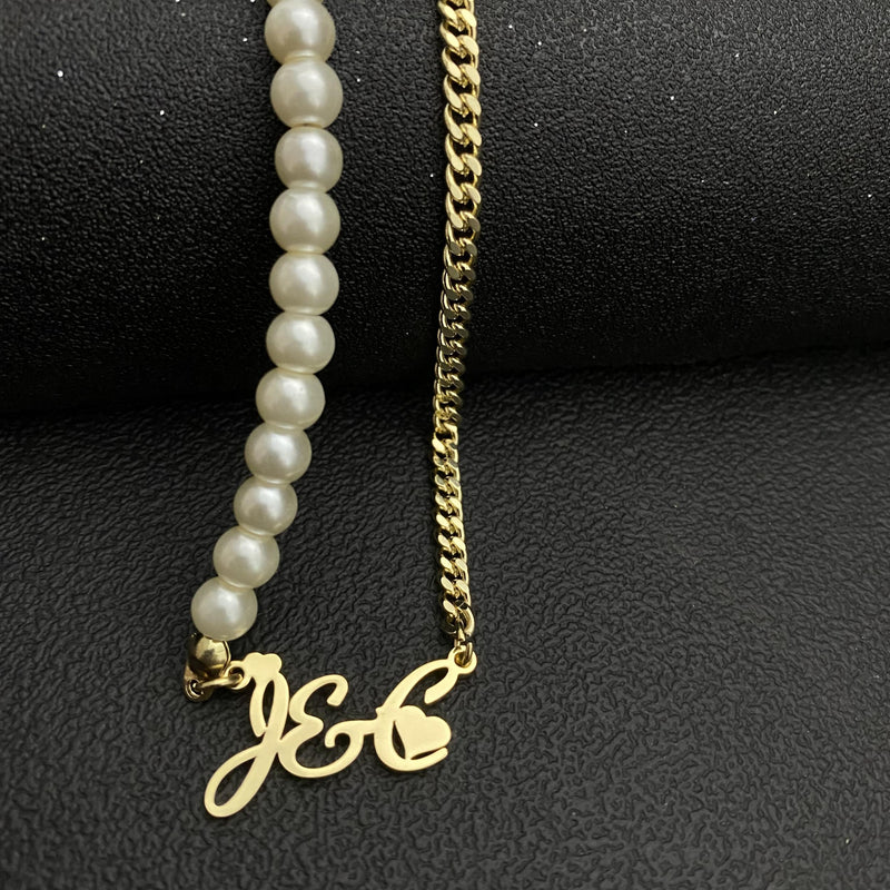 Pearl Name Necklace Cuban Chain Choker Pendant Jewelry