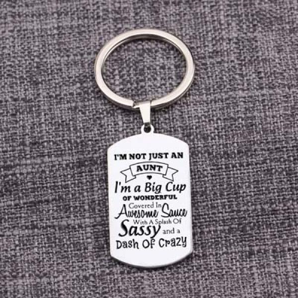 Stainless Steel Personalized Dog Tag Keychain - I'M NOT JUST AN AUNT