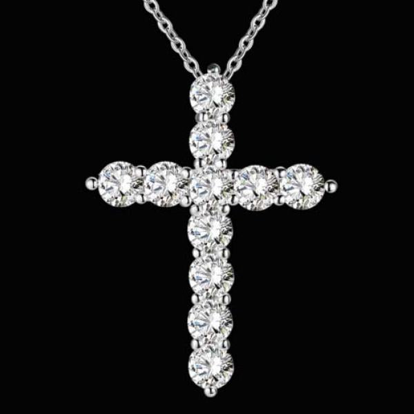 Princess Cut CZ Cross Pendant Necklace for Women