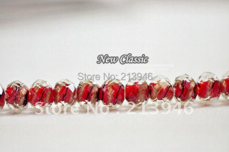 80Pcs/Lot Red Wire Drawing Rondelle Crystal Bead Coloured Glaze Glass Beads