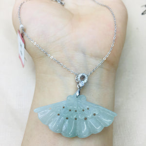 Burmese Ajadeite Jade Plum Pendant with 925 Sterling Silver Necklace