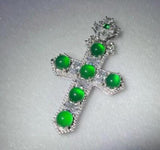 925 Silver Green Jade Cross Pendant with Chalcedony Crystal