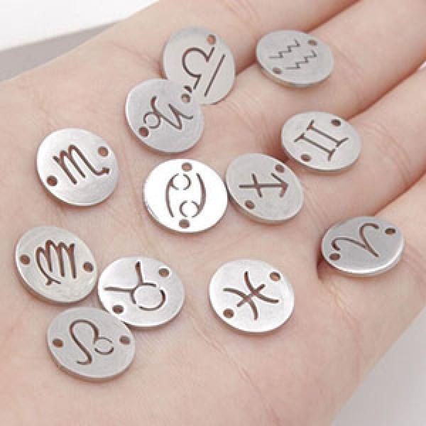 12MM Round Zodiac Charms Mirror Polished Discs - 12pcs/Lot
