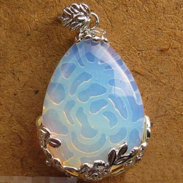 Hot Style Opal Teardrop Flower Pendant Reiki Bead Necklace