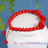 Cinnabar Flowers Bracelet Amulet Red Natural Jade Chinese Charm