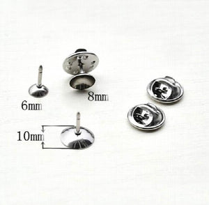 Stainless Steel 6mm 8mm 10mm Circle Bezel Pearl Bases Shirt Collar Clip