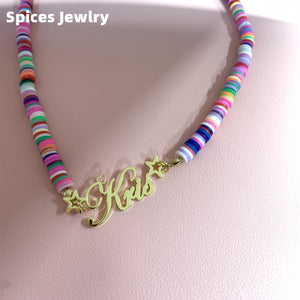 Rainbow Name Necklace for Girl Personalized Soft Choker Women Nameplate