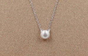 925 Sterling Silver Cat Pearl Necklace for Women