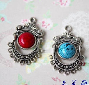 5PCS Red Antique Silver Boho Tribal Chandelier Earring Findings 31*21mm