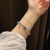 Labradorite/Kyanite Round Bead Bracelet Women 7mm Gray MoonStone Bangle