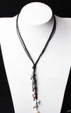 Brown Leather Rope Pink Pearl Necklace