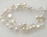 Pearl Link Clasp Bangle Bracelet for Women