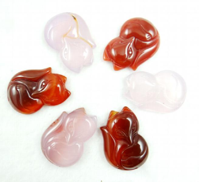 Gem Stone Quartz Fox Charm Pendant Diy Necklace 6 Pcs