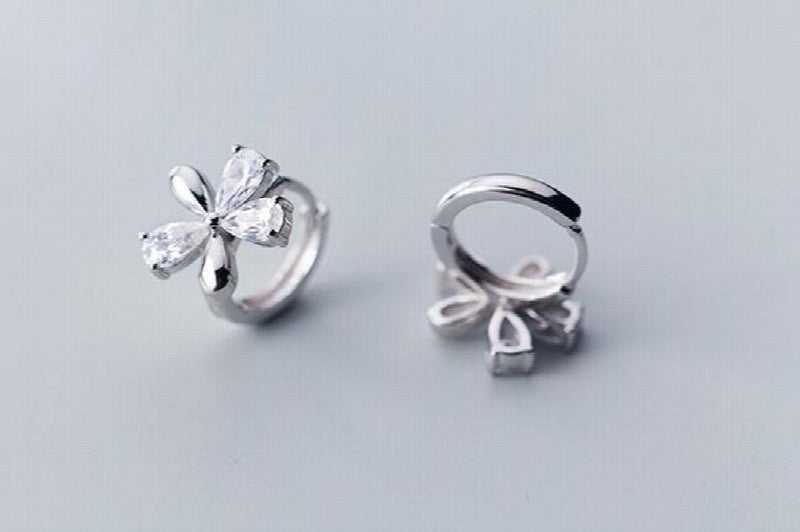925 Silver Flower Hoop Huggie Earrings GTLE2649