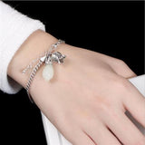 Chinese Style Hetian Magnolia Flower Pendant Bracelet Retro Silver Jewelry