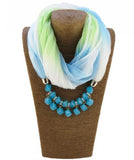 Ethnic Beads Choker Necklace with Silk Scarf, Bohemian Jewelry