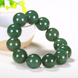 Hetian Jade Dark Green Round Bead Bracelet Men's Women's Jewelry