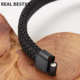 Men's Punk Braided Leather Bracelet with Magnetic Buckle