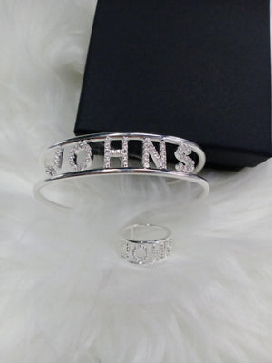Personalized Name Bracelet and Ring Set - Gift for Women - Bangles Jewelry