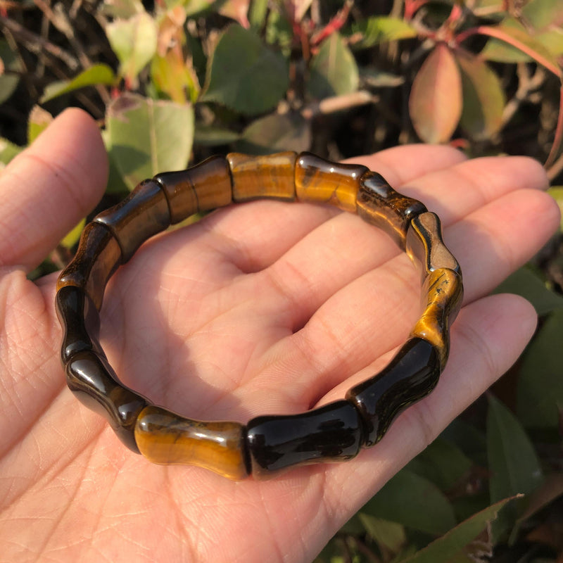 Yellow Tiger Eye Bracelet Bamboo Shape Crystal Healing Men's Jewelry