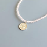 3mm Gemstone Aquamarine Peridot Rose Quartz 925 Silver Coin Vintage Necklace