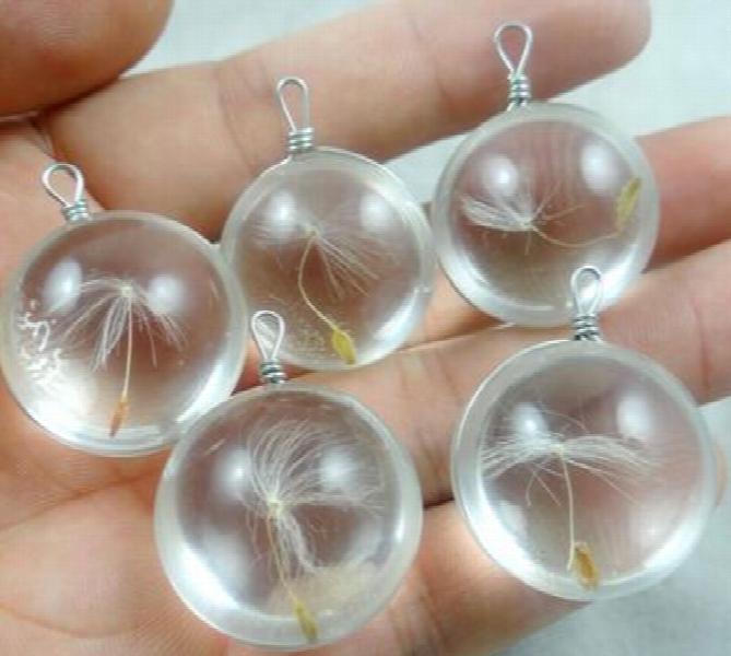 Turquoise Quartz Crystal Dandelion Seed Glass Pendant for Jewelry Making