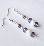 Lavender Crystal Bead Freshwater Pearl Silver Dangle Earrings